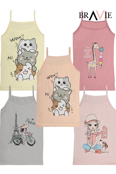 Bravie Colorful Girls' Undershirts with Rope Straps, 5-Piece Mixed Pack 2