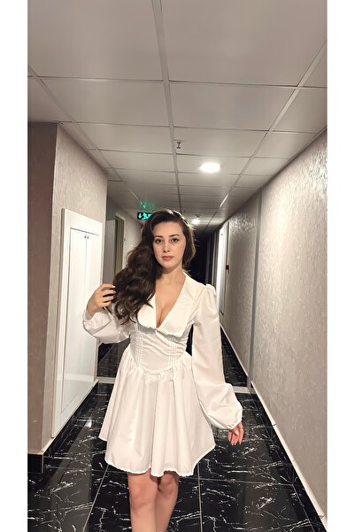 STİLPİX Kadın Beyaz Göğüs Detay Elbise