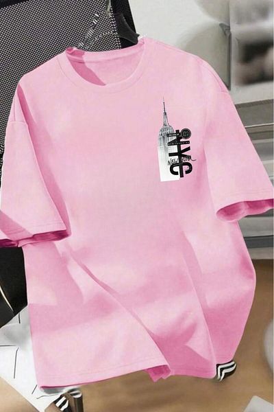 NO 601 Ανδρικό μπλουζάκι ροζ Nyc Oversize Relaxed Cut