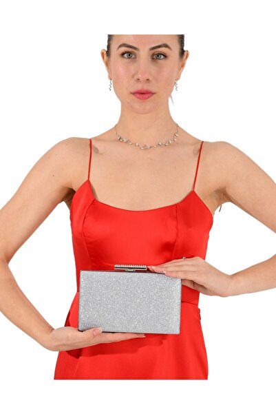 Generic Brand 2026 New Season Silver Lamé Glittery Evening Dress Bag Shiny Li...