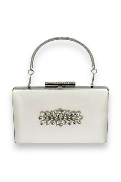 MidStore Ecru Pearl White Color Satin Crystal Stone Evening Dress Bag Evening...