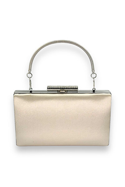 Generic Brand Nude Satin Evening Dress - Evening Bag with Handle and Crystal ...