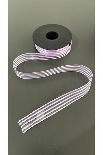 edalle Λιλά Σατέν Ριγέ Κορδέλα Σιφόν, 25mm 5 Μέτρα