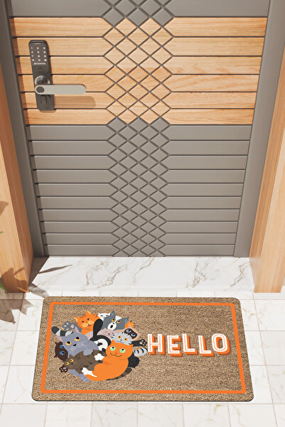 Rugmood Moderni digitalni štamparski mačka s Hello otirač