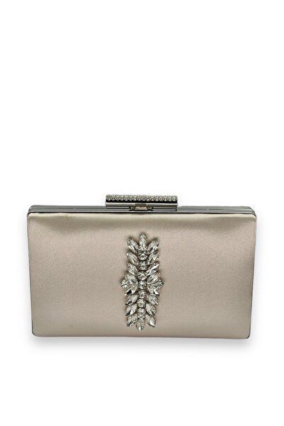 MidStore Skin Nude Color Satin Crystal Stone Evening Dress Bag Evening Bag He...