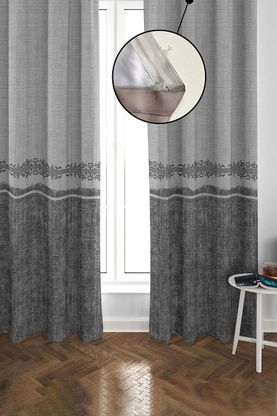 Doruklar Home Collection Blackout Light Proof Blackout High Quality Modern Patterned 2 Blades Background Curtain 140 X 270 Nes Series