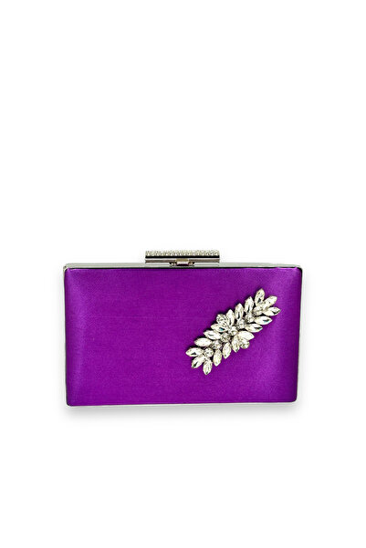 Generic Brand Purple Color Satin Crystal Jewelled Evening Dress Bag Evening B...