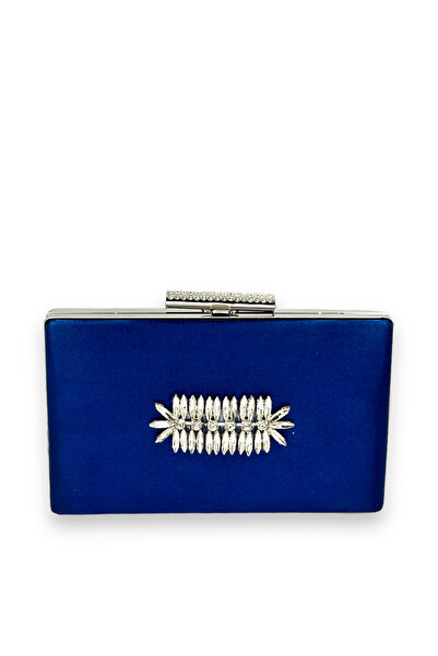 MidStore Navy Blue Color Satin Crystal Stone Evening Dress Bag Evening Bag He...
