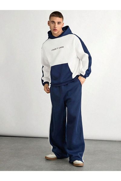 Know Navy Blue and White Women's and Men's Tracksuit Set - Couple Combination 2 Pieces