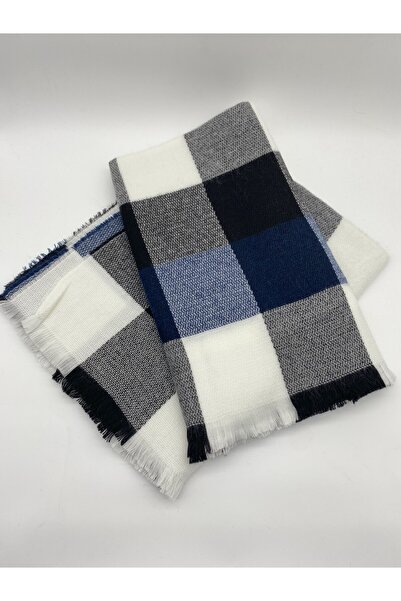 TAKIBOX Navy Blue Color Mixed Striped Model Shawl