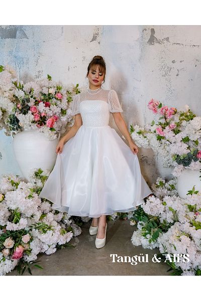 Tangül&Ali'S Moda Evi Embroidered Midi White Puff Dress