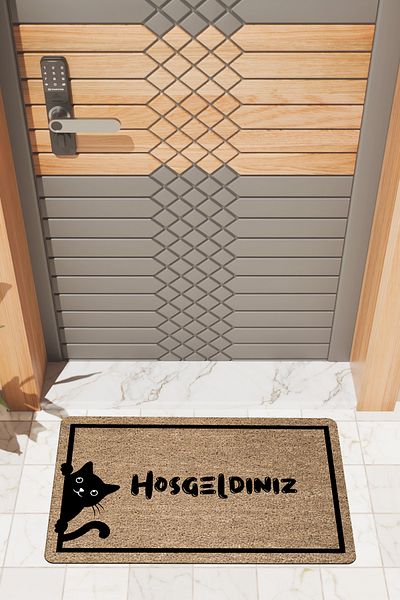 Rugmood Modern Digital Printing Side Facing Black Cat Door Mat