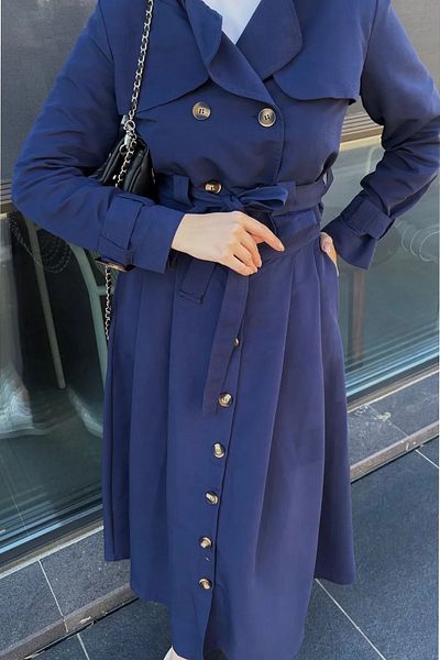 Tesettür Diyarı Women's Hijab Trench Skirt Set - Navy Blue