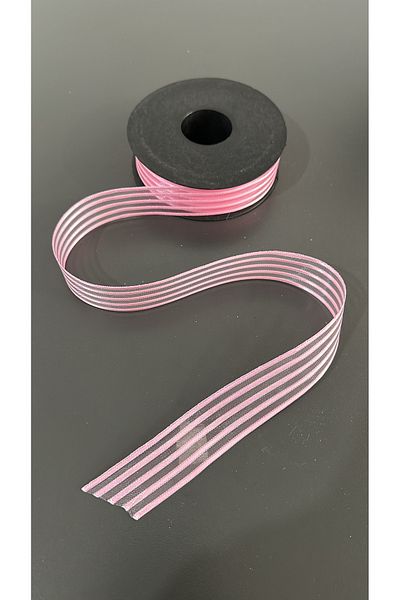 edalle Pink Satin Striped Chiffon Ribbon, 25mm 5 Meters