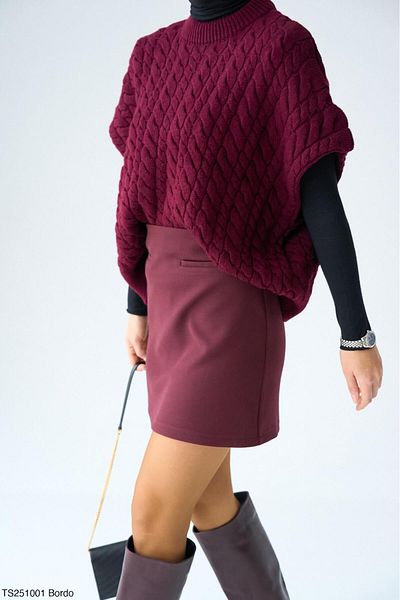 Lupies Women's Burgundy Short Bat Sleeve Knitwear Sweater