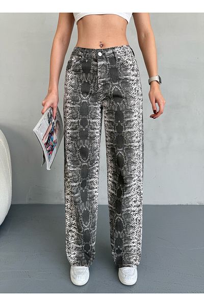 alanora Women Snake Pattern High Waist Lycra Wide Leg Pants