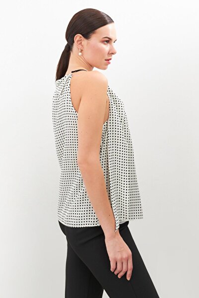 Setre Bluză cu bretele subțiri cu guler asimetric ecru-negru