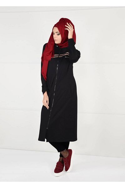 TRENDTESETTÜR Γυναικείο μαύρο αθλητικό μπουφάν με φερμουάρ μπροστά 4151