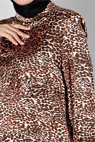 Alvina LEOPARD PATTERNED SLEEVE RUFFLE SATIN TUNIC 20309