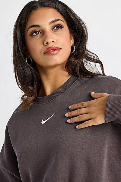 Nike Дамски суитшърт Sportswear Essential Collection Fleece Oversized, кафяв