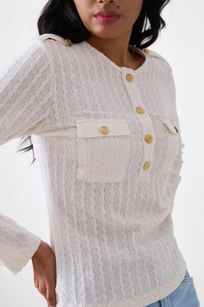 Setre Дълъг ръкавен блуз в цвят екрю - с копчета и джобове