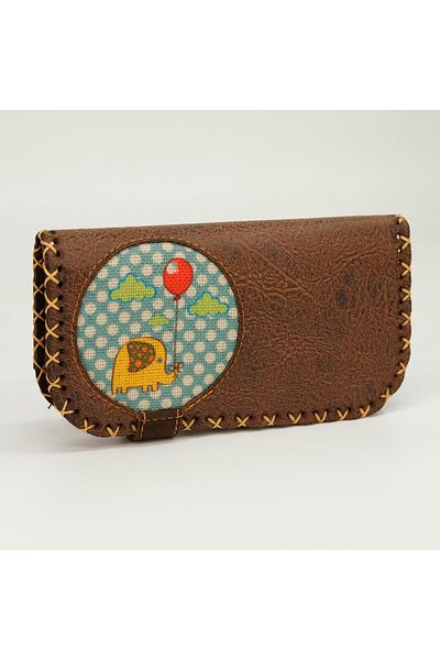 HOODİEMOUSE Large Wallet with Elephant Figure Ethnic Bohemian Retro Vintage Style - Brown