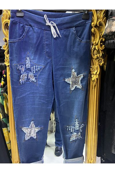 Butik Ayseba Women's Lycra Plus Size Sequin Sequin Detailed Starry Jeans