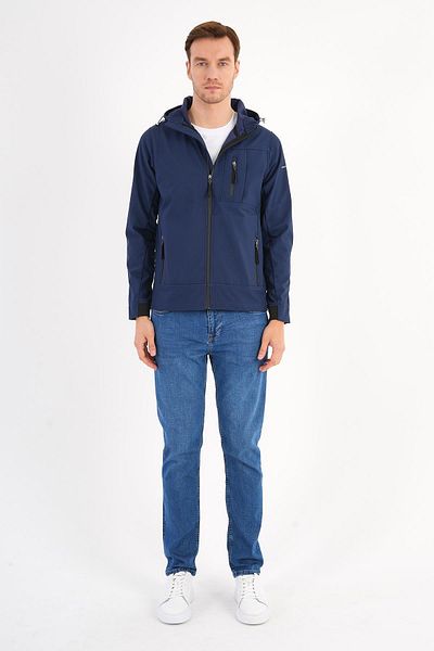 Deri Company Ανδρικό παλτό Softshell Shell Navy Blue με κουκούλα Comfort Fit