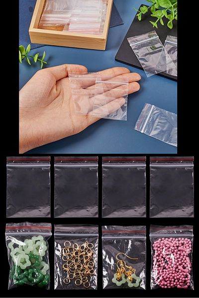 Özkan Ambalaj Temizlik 100Pcs 7X9Cm - Zippered Ziplock Beads Jewelry Earrings Pill Bag