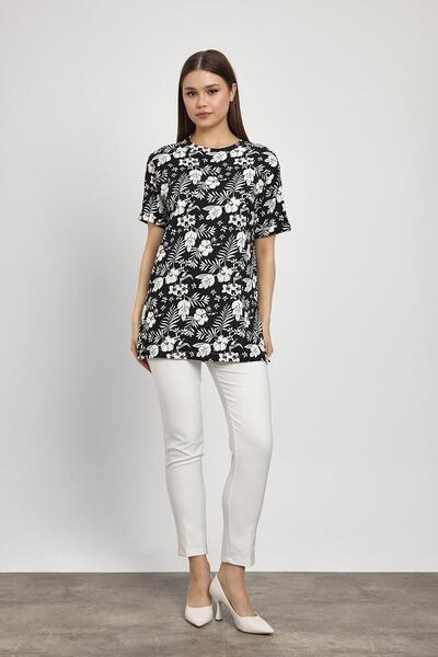 Rays Tricou negru cu imprimeu floral 4357A