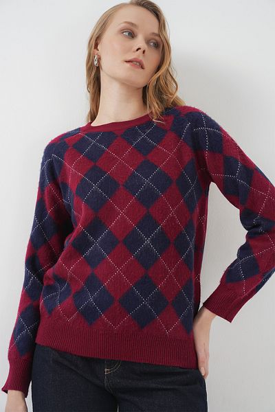 Bigdart 15918 Diamond Pattern Knitwear Sweater - Navy Blue