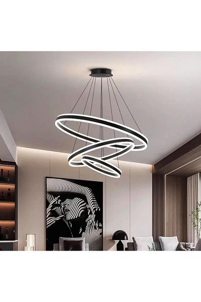 Vonalight Dimmable Round Pendant Chandelier with 3 Lights and Remote Control - Lighting and Decorative Black
