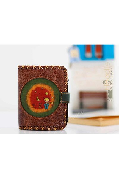 HOODİEMOUSE Little Prince Figured Small Wallet Ethnic Bohemian Retro Style - Brown