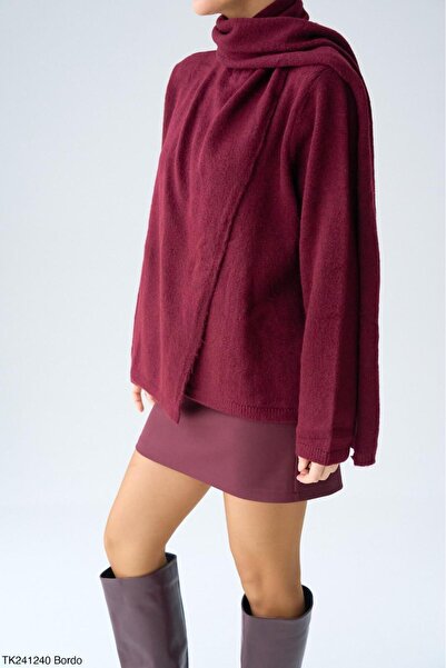 Lupies Women's Burgundy Self-Wrap Knitwear Sweater