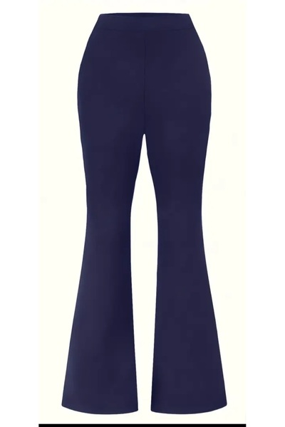 Lamirella Women's Navy Blue High Waist Stretchy Spanish Leg Steel Knitted Pants Winter