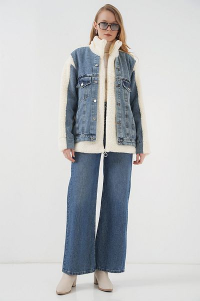 Bigdart Marineblauer langer Plüsch-Jeansmantel, Modell 5198