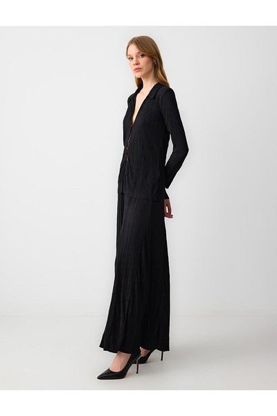 Jimmy Key Black Wide Leg High Waist Relaxed Fit Knitted Trousers