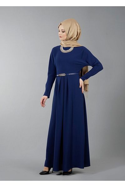 TRENDTESETTÜR Γυναικείο φόρεμα Navy Blue (INDIGO) T 4513 με πλισέ με ζώνη