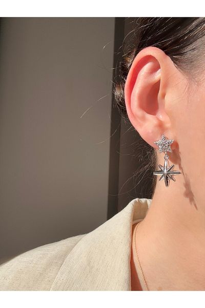 Ressia Double Star Glittering Pole Earrings