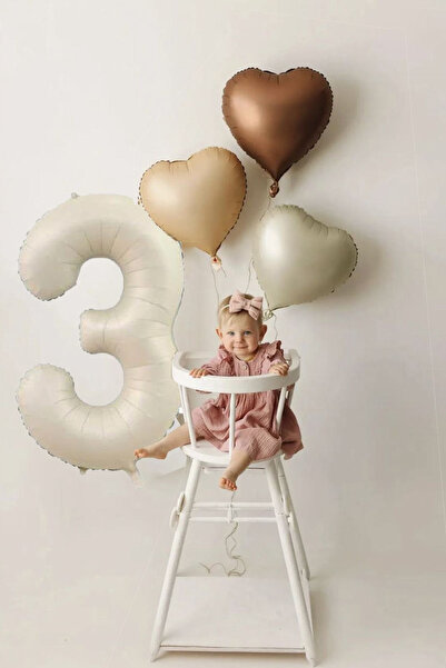 BALON DİYARI Retro Pastel Party Set for 3Rd Birthday - 3 Retro Heart Balloons...