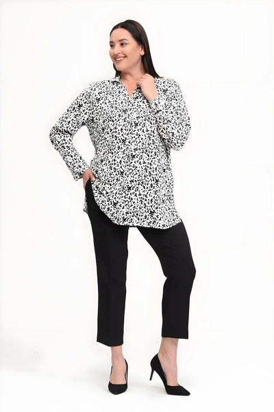 Hanezza Büyük Beden Giyimde Kalite: Desenli Viskon Tunik Gömlek