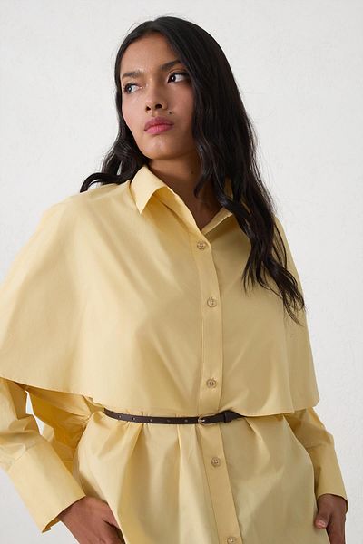 Setre Butter Yellow Belted Cape Detailed Cotton Shirt