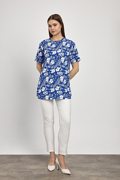 Rays تي شيرت بطبعة زهور زرقاء من ساكس 4357A