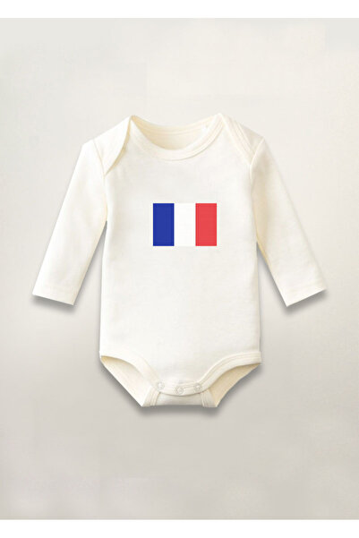 MODA France Flag Printed Cotton Long Sleeve Snap Baby Bodysuit Undershirt Jum...