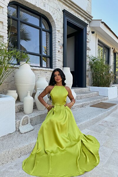 kıyı export Yeşil Anais Sırt Dekolte Elbise