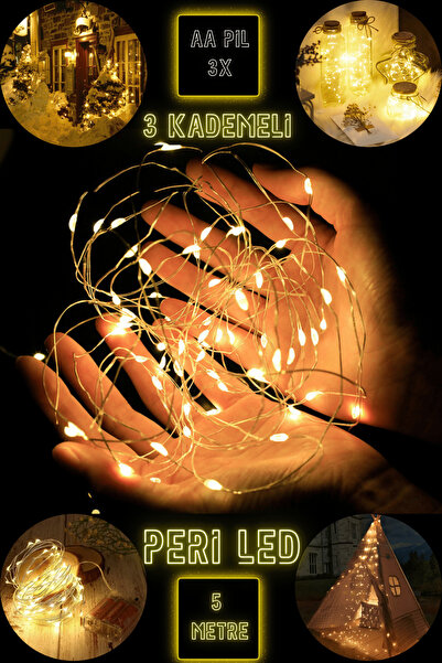 Kinlee 5m Peri Led Işığı - Pilli Yılbaşı Çam Ağacı Süsleme Lambası, Gün Işığı...