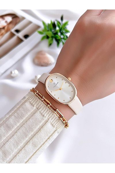 Coliseum Vintage Leather Band Women's Wrist Watch and Bracelet Set - Cl8104.Bm5