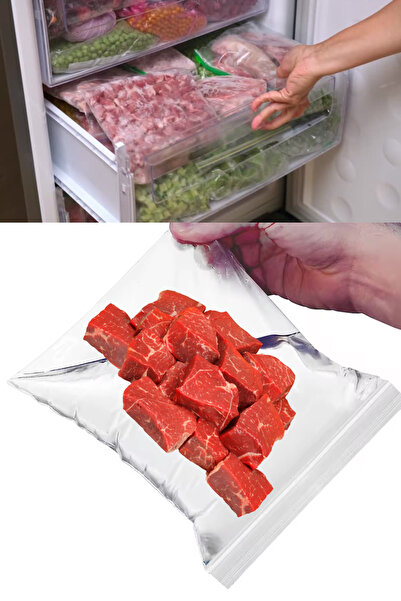 Özkan Ambalaj Temizlik 100 Adet 11x14 Cm Kilitli Buzdolabı Poşeti (Tek Pişirimlik Et - Kıyma Poşeti) Kıyma Poşeti Et Poşeti