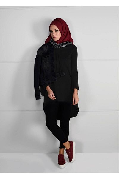 TRENDTESETTÜR Women's Black Plush Knitwear Tunic 41941
