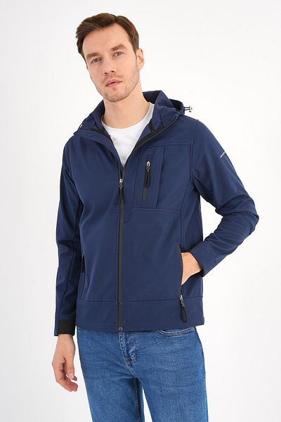 Deri Company Ανδρικό παλτό Softshell Shell Navy Blue με κουκούλα Comfort Fit